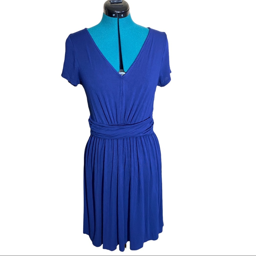 ModCloth Blue V-Neck A-Line Dress - Picture 1 of 7